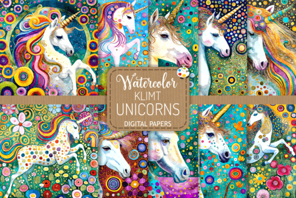 Download Klimt Unicorns - Watercolor Paintings - Paintings Collection
