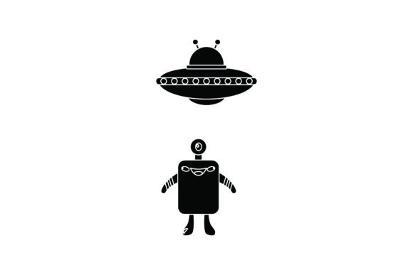 Download Flat Illustration Space Aliens Black - Aliens Collection