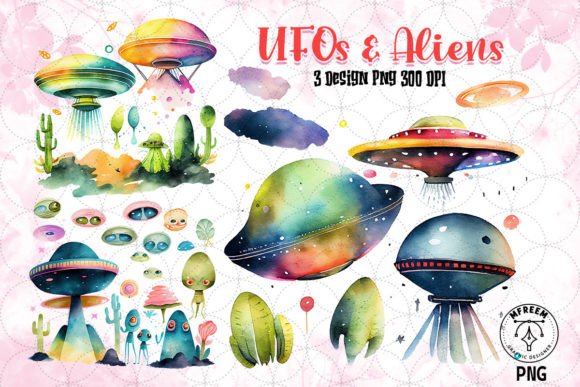 Download UFOs and Aliens Watercolor Sublimation - Aliens Collection