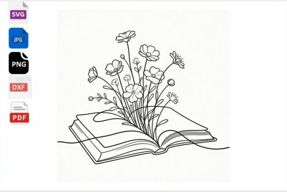 Download Open Book Flowers Line Art SVG PNG DXF - Premium Bundle